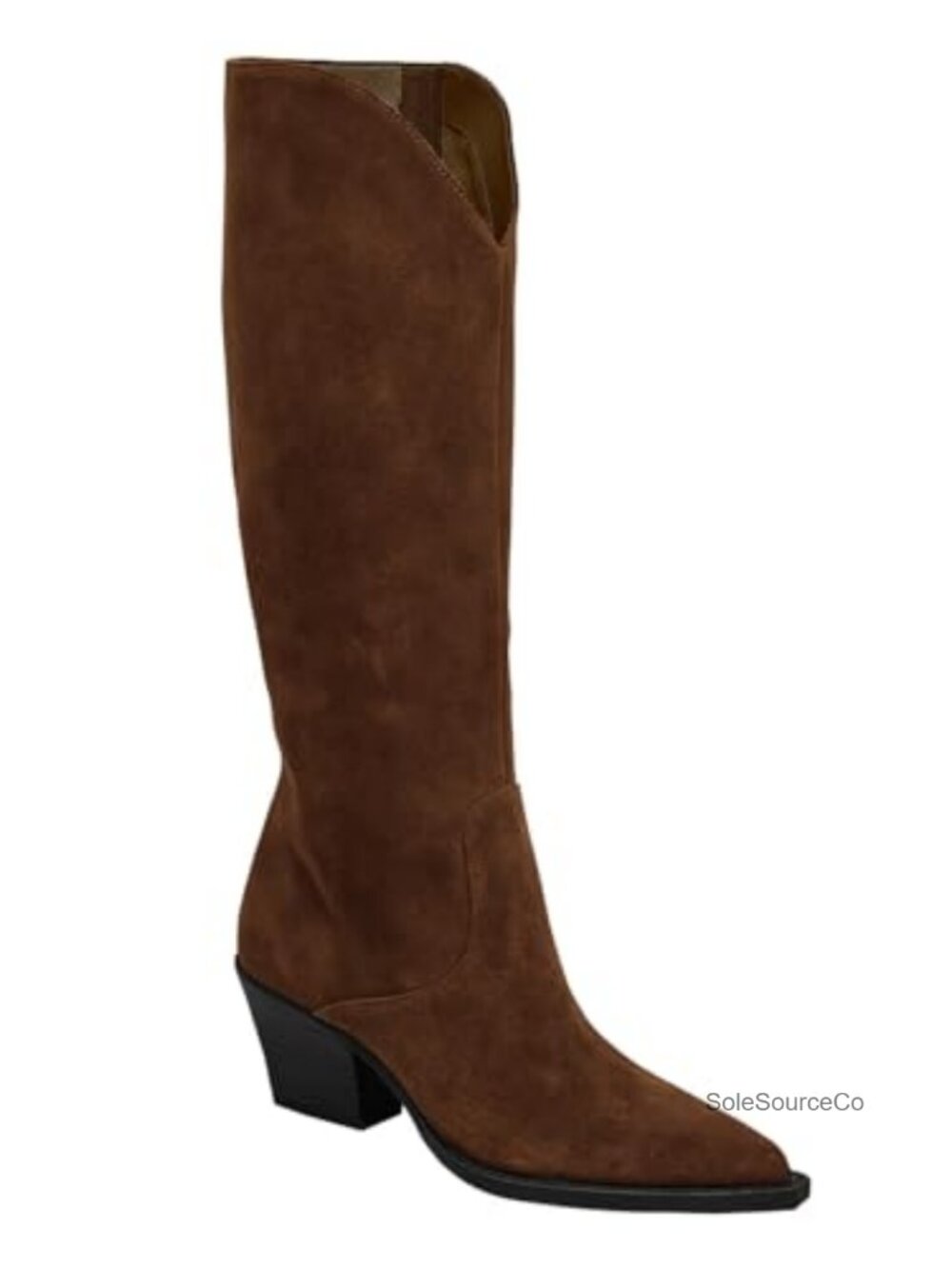 Wide Calf Suede Knee High Cowboy Boots Pointed Toe Chunky Block Heel Western